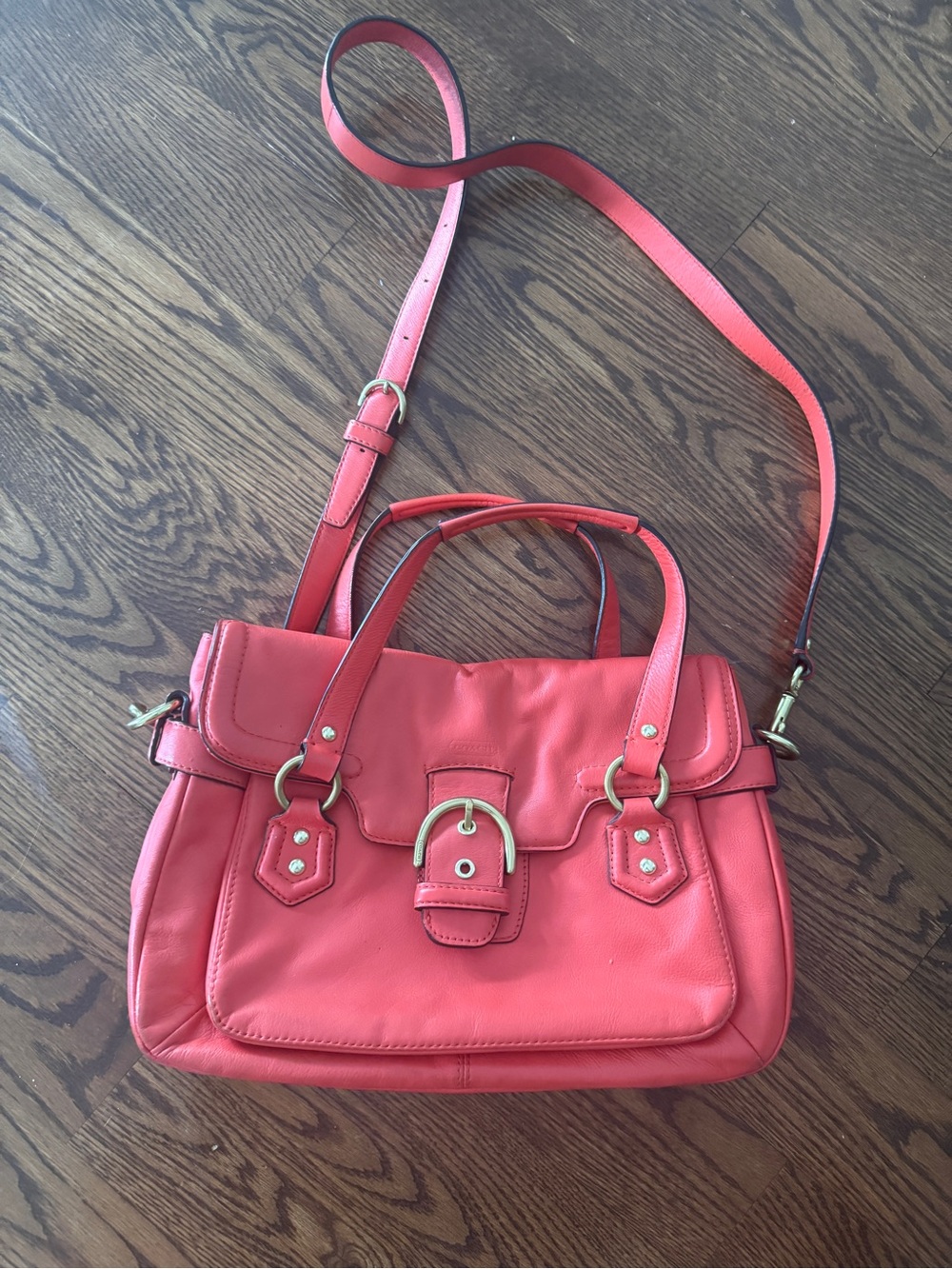 Authentic Coach Orange Campbell Leather Satchel Brass Hardware Buckle F27231